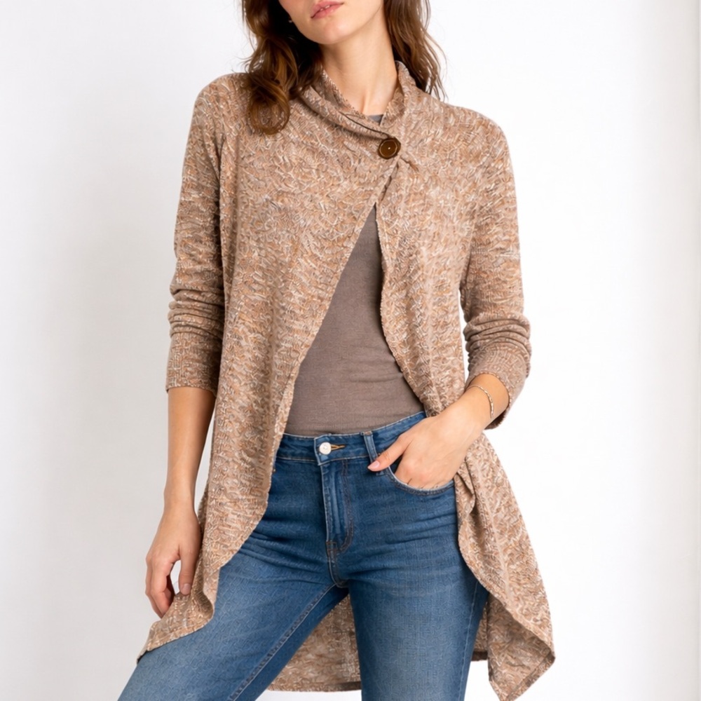 Bobeau Marled Waterfall Cardigan Asymmetrical Drape Boho Cozy Layer Size L